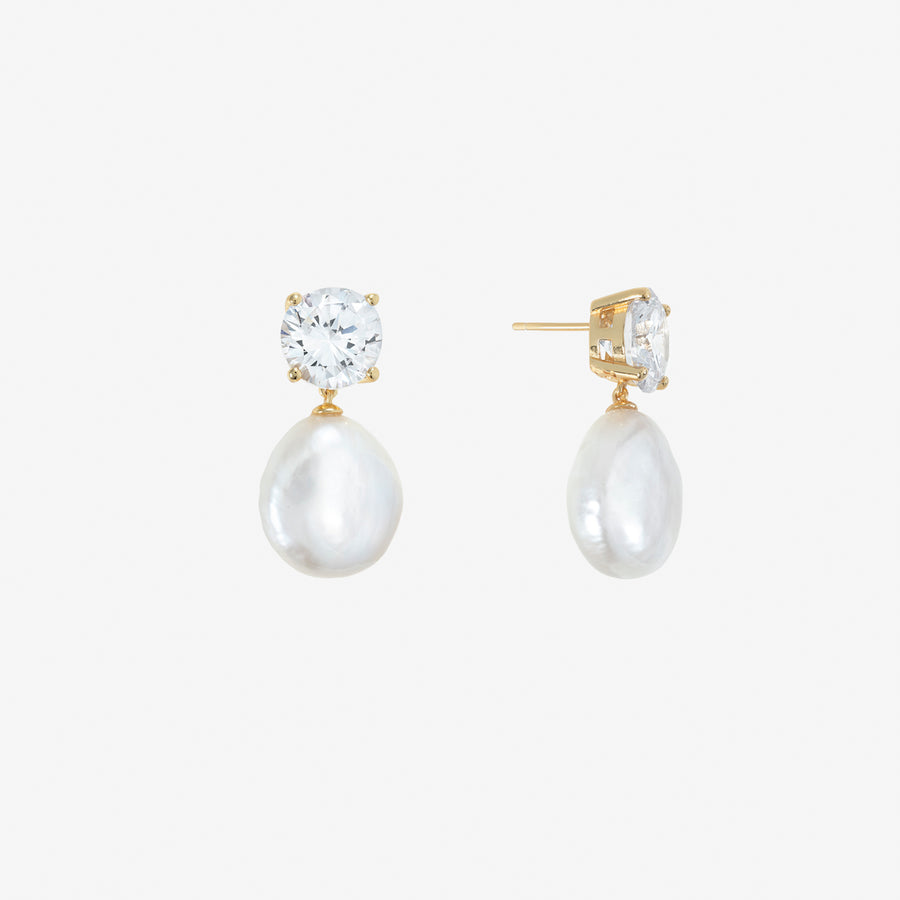 Cleo Crystal and Freshwater Pearl Drop Earrings