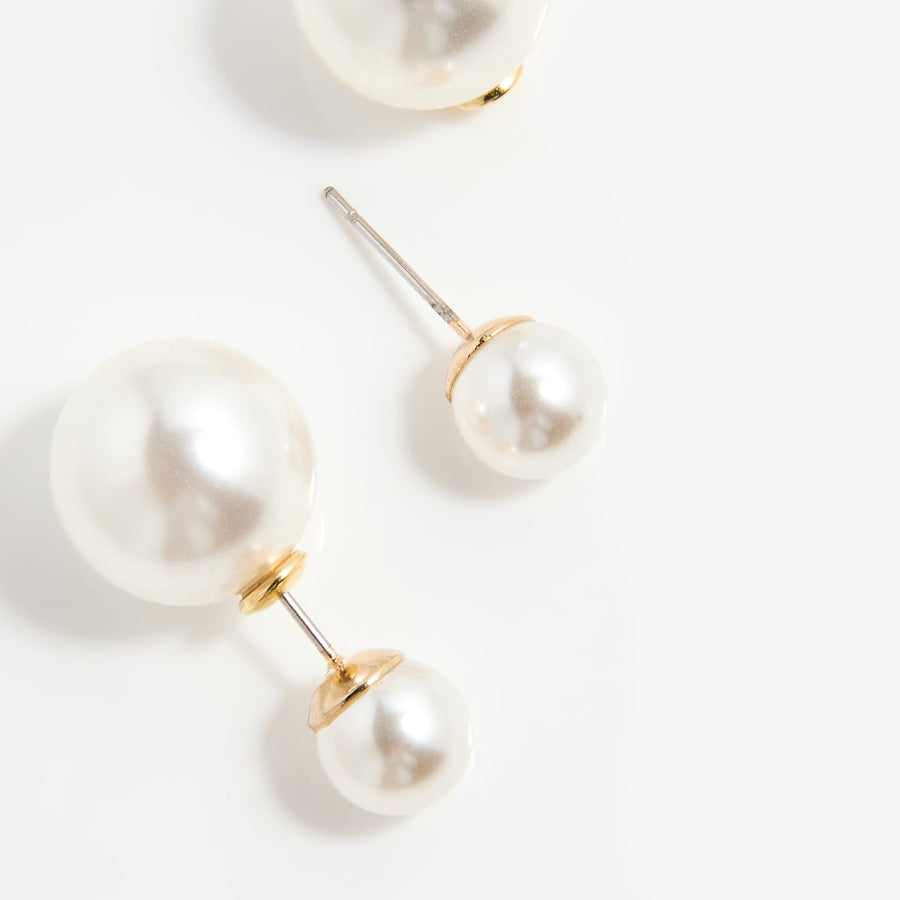 Double Ball Gold Pearl Earrings