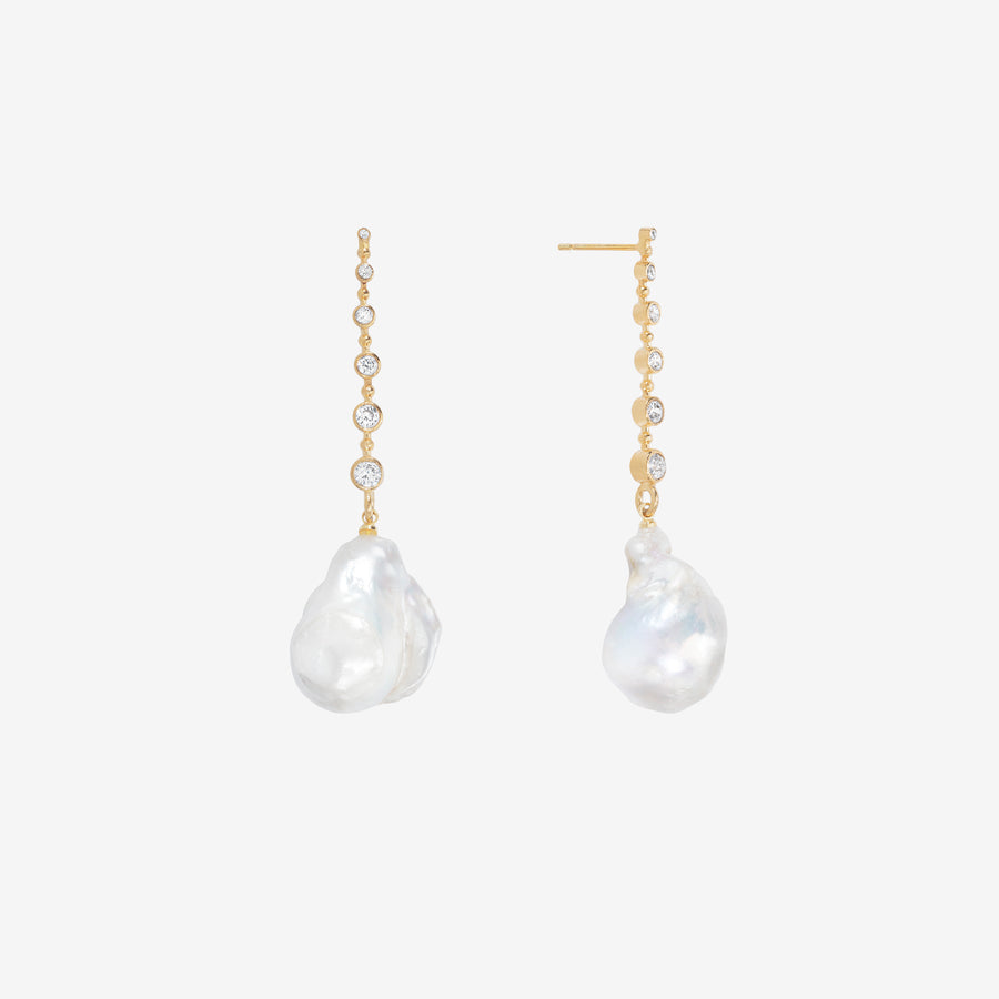 Diamond Baroque Drop Freshwater Pearl Earrings