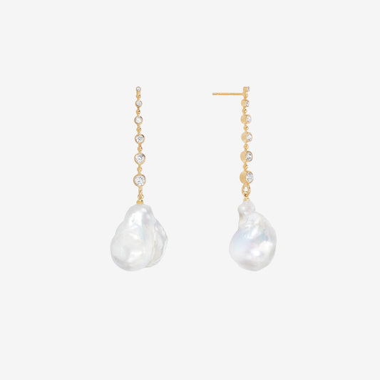 Diamond Baroque Drop Freshwater Pearl Earrings