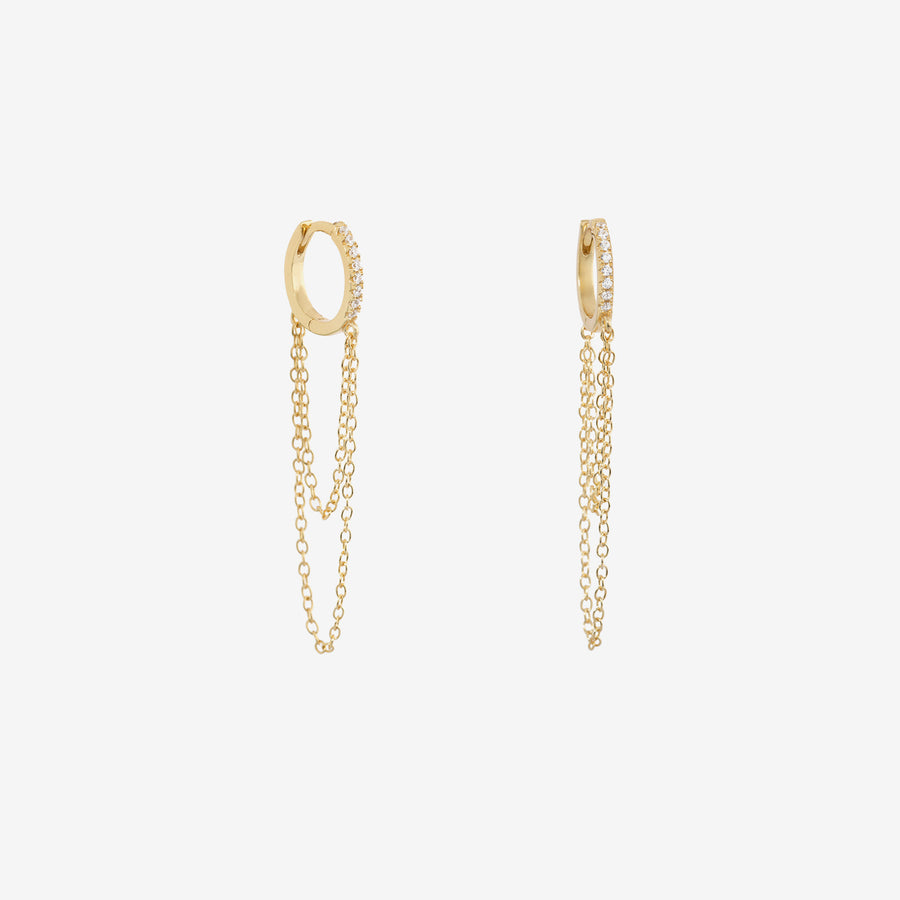 Pave Cascading Chain Huggie Gold Hoop Earrings