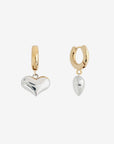 Silver Heart Huggie Gold Hoop Earrings