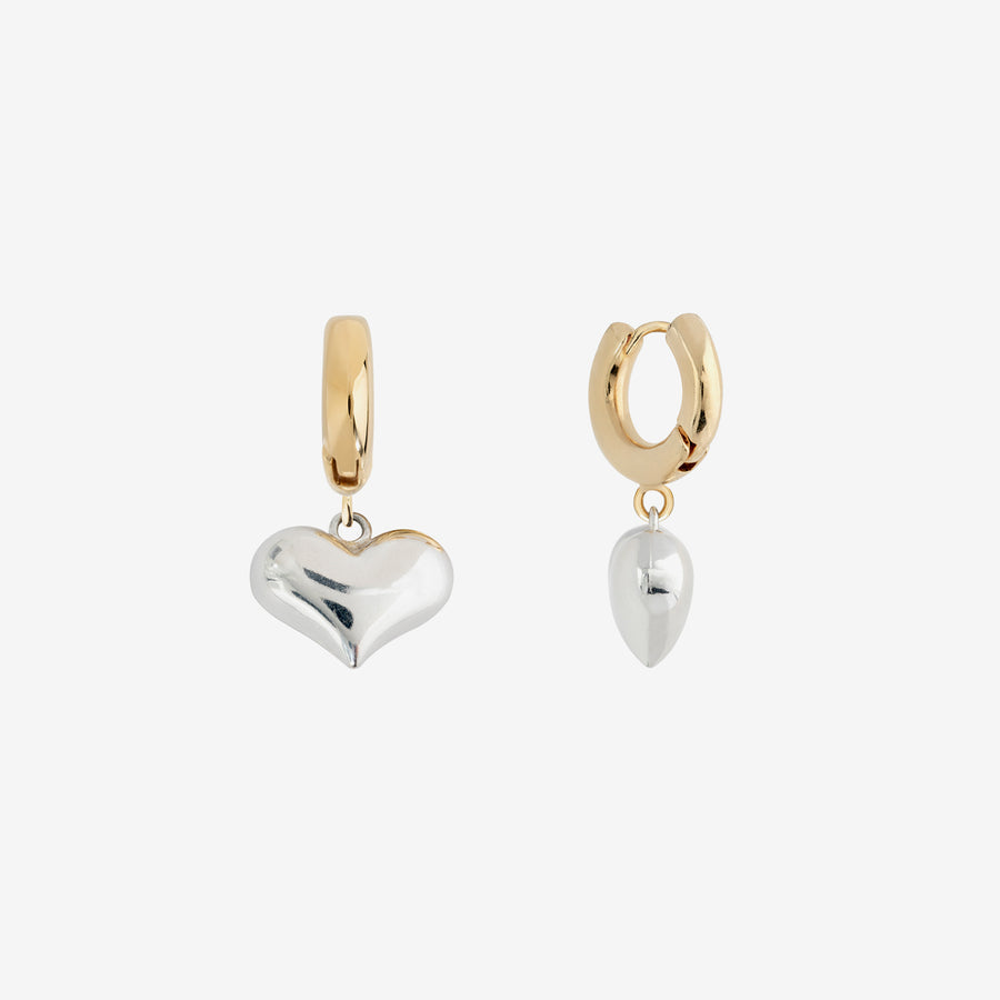 Silver Heart Huggie Gold Hoop Earrings