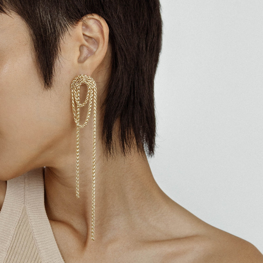 Vroom Chain Gold Tassel Drop Earrings