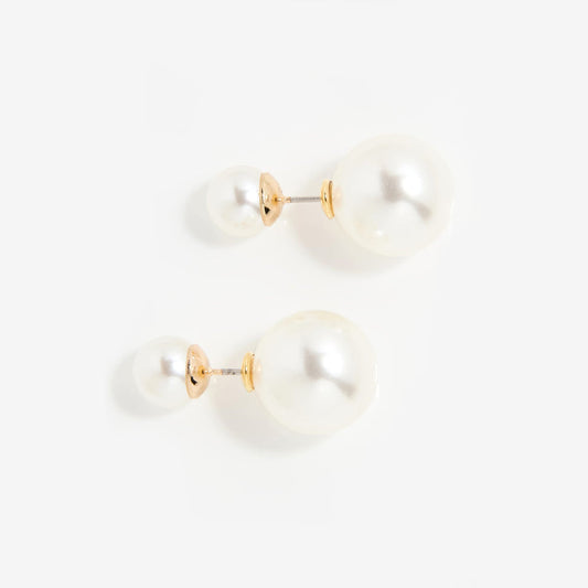 Double Ball Gold Pearl Earrings