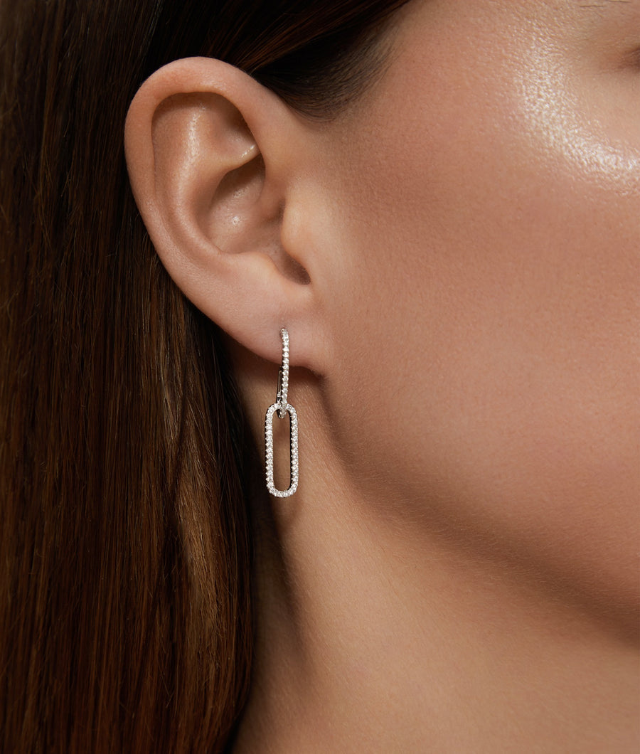 Staple Pave Silver Earring