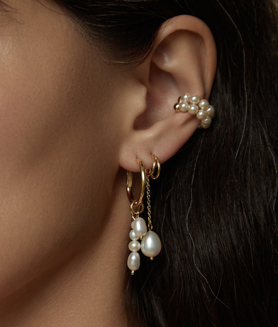 Pema Double Swarowski Pearl Ear Cuff Gold Earring