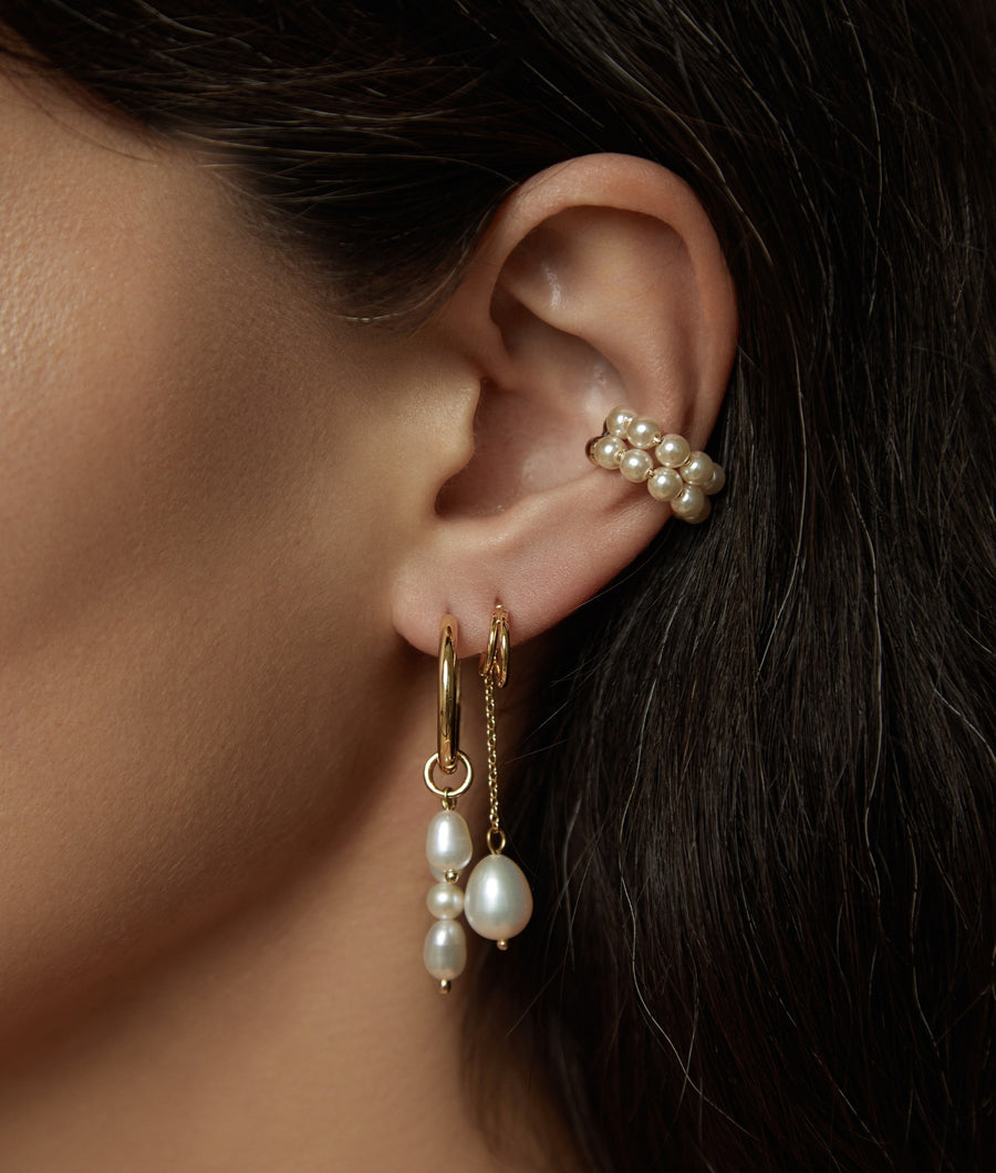 Pema Double Swarowski Pearl Ear Cuff Gold Earring