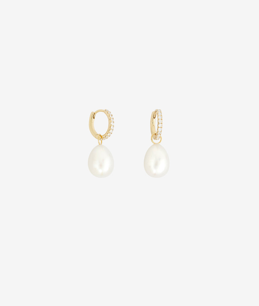 Jasmin Pave Huggie Freshwater Pearl Earring