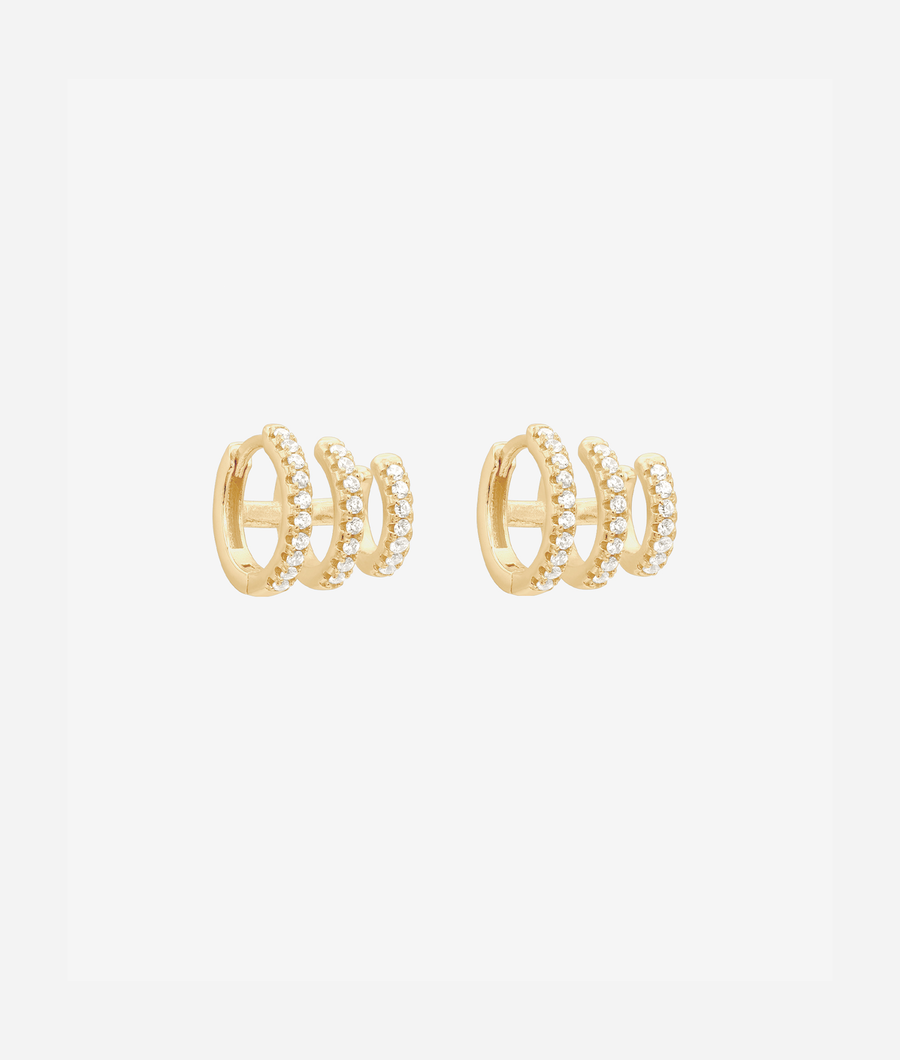 Katerina Triple Pave CZ Huggie Hoop Earring