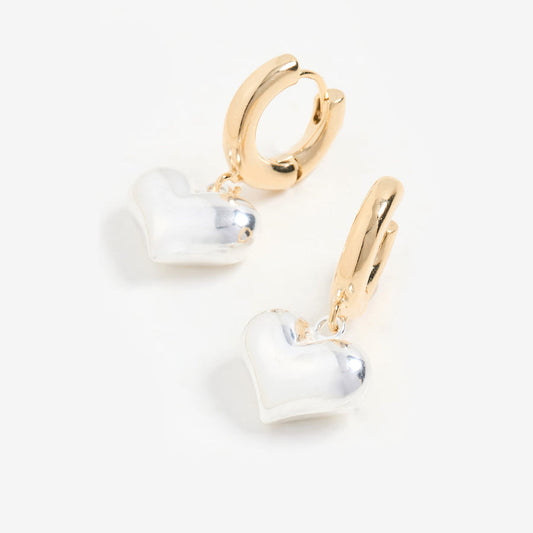 Silver Heart Huggie Gold Hoop Earrings