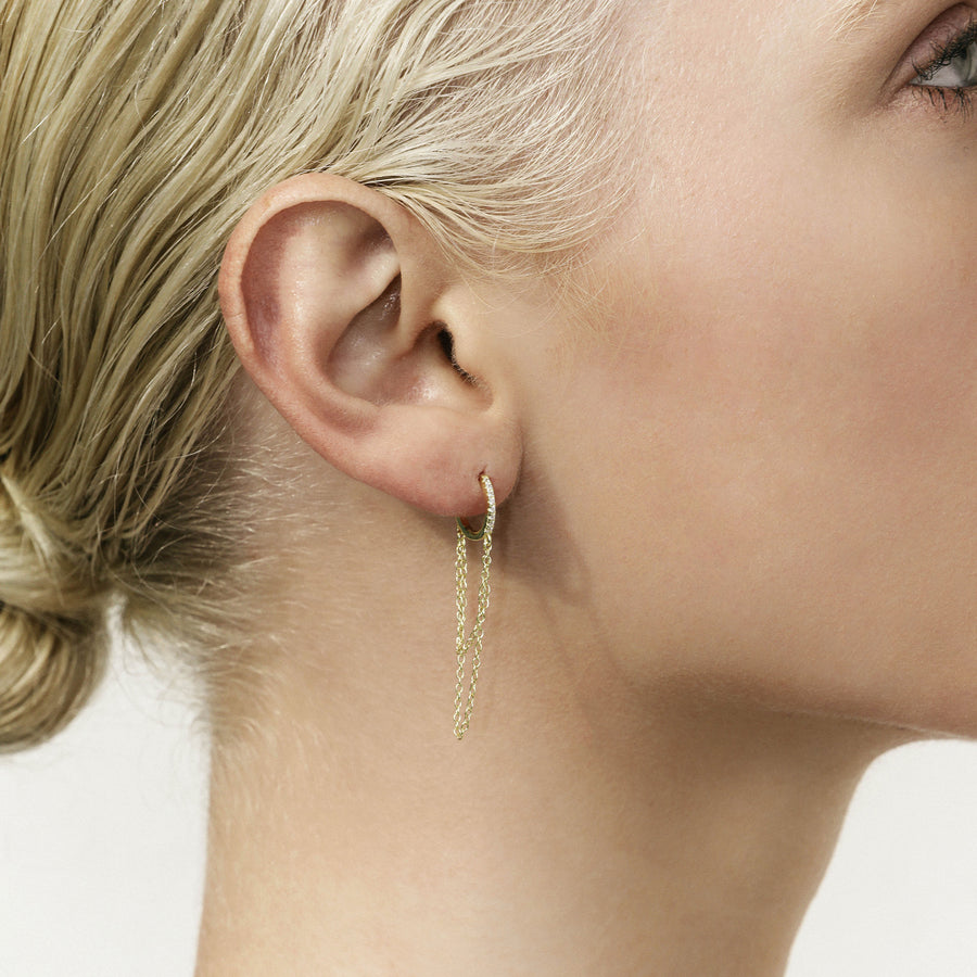 Pave Cascading Chain Huggie Gold Hoop Earrings