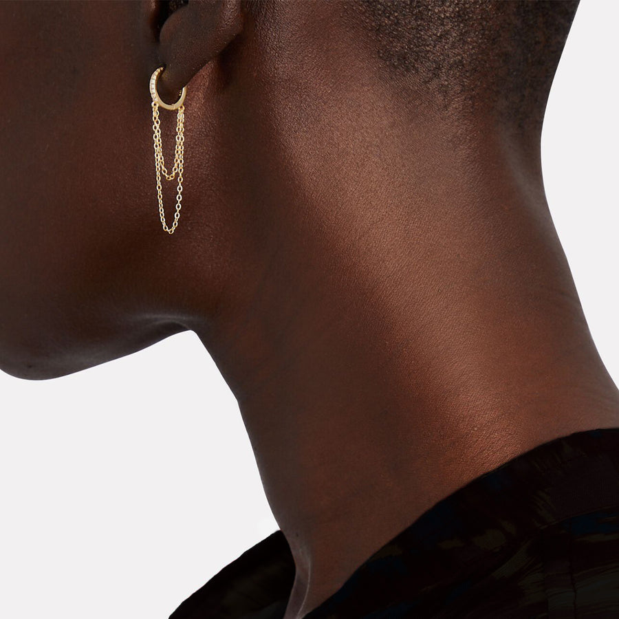 Pave Cascading Chain Huggie Gold Hoop Earrings