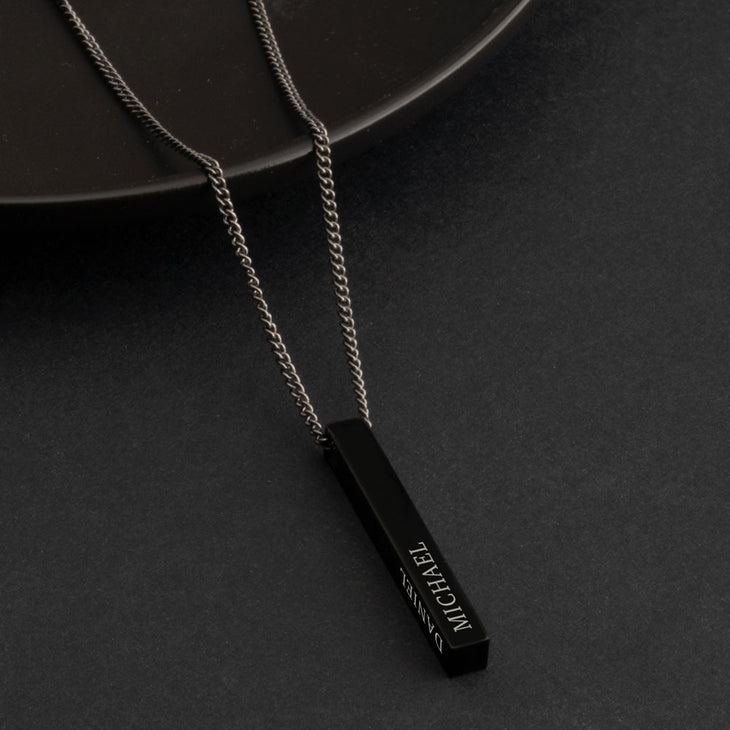 Black 3D Custom Bar Name Necklace For Men