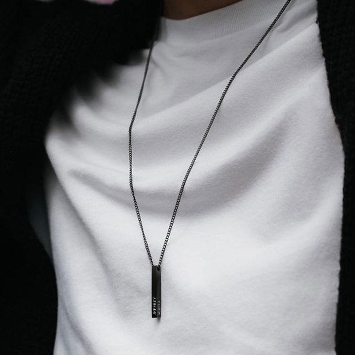 Black 3D Custom Bar Name Necklace For Men