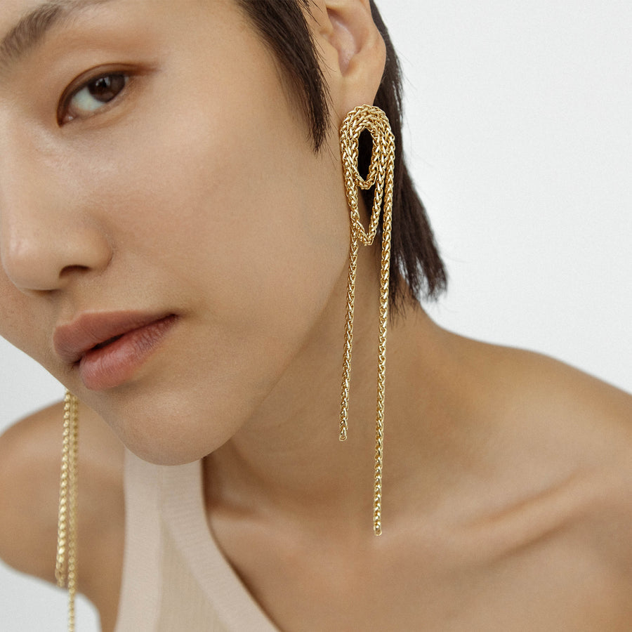 Vroom Chain Gold Tassel Drop Earrings